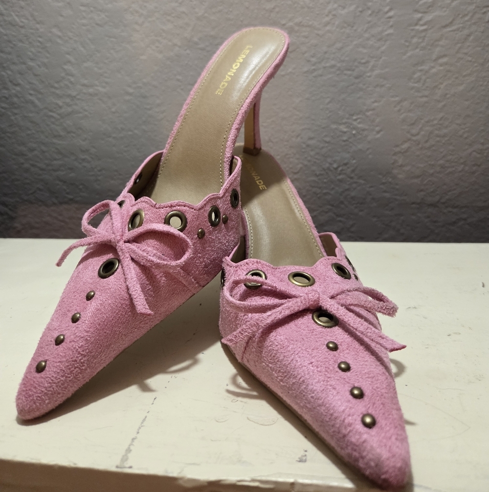 Pink Bow-Embellished Women's Mules Size 9